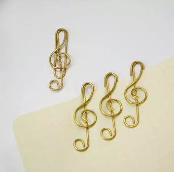 [Заметки с зажимом] 20 штук золотых нот в виде скрипичного ключа, канцелярские принадлежности, папка-зажим для записей, мотив офисной бумаги