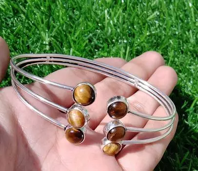 Заметные браслеты ручной работы с покрытием из стерлингового серебра 925 пробы «Тигровый глаз» 7-8 жёлтый
