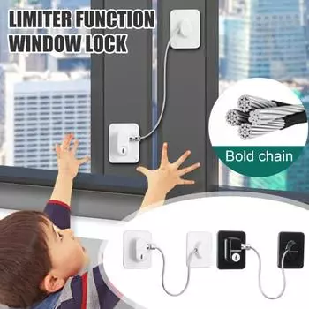 Замок безопасности для окон Установка без проколов Функция ограничителя для безопасности детей Детский ограничитель для окон Замок для раздвижных дверей Окна чёрный