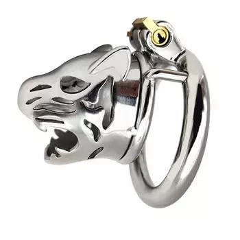 Замок целомудрия CB для мужчин, клетка для пениса с головой леопарда из нержавеющей стали, секс-игрушка для взрослых, клетка для члена, кольцо для члена, БДСМ, раб, фетиш мошонки 40mm