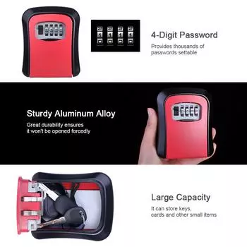 Замок для хранения ключей, настенный замок с пылезащитной крышкой, 4-значный пароль, открытый ключ красный