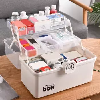 Замок для хранения лекарств, 3 слоя, 2 лотка с прозрачной крышкой, мультисетчатая коробка, вращающаяся и большая вместимость ручки XL белый