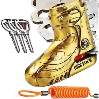 Замок для мотоцикла, противоугонный, замок для колеса мотоцикла, замок дискового тормоза, аксессуары для мотоциклов, водонепроницаемые, с кабелем напоминания длиной 5 футов для мотоцикла, велосипеда, мопеда золотой