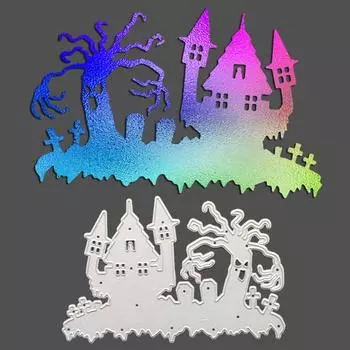 Замок дом с привидениями дерево монстр узор Скрапбукинг ремесло Die 3D DIY изготовление фестивальных карт Счастливый Хэллоуин серебряный