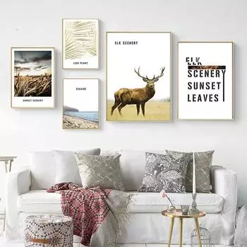 Замок олень деревянный дом тростниковая птица зимняя настенная живопись на холсте плакаты на скандинавскую тему и принты настенные панно для декора гостиной 21x30cm No Framed