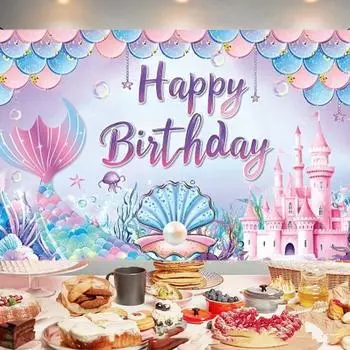 Замок С Днем Рождения Фон Ткань Полиэстер Плакат Фото Реквизит Взрослые Дети Mermaid