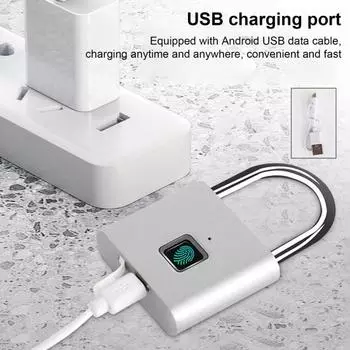 Замок с отпечатками пальцев, USB перезаряжаемый, быстродействующий, из цинкового сплава, без ключа, биометрический, портативный, Smart Touch серебряный