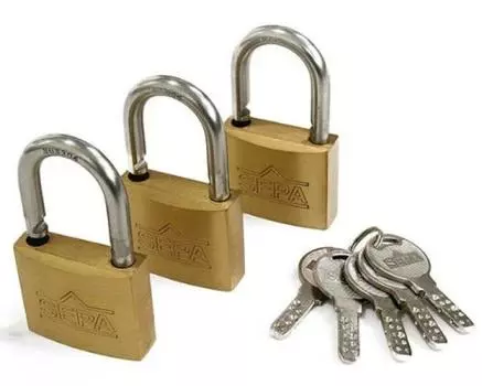 Замок с углублением под ключ High Logic 40 мм 3 одинаковых ключа 5 ключей G-266 золотой