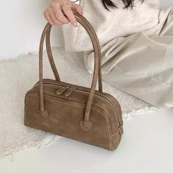 Замшевая классическая ретро-сумка-багет, простая брендовая, роскошная, модная, наплечная сумка на молнии, высококачественная матовая сумка цвета хаки коричневый