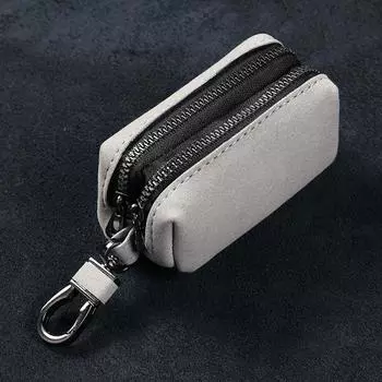Замшевая кожа Сумка-чехол для ключей Многофункциональный органайзер для ключей Чехол Для мужчин Женщин Grey Double Zipper