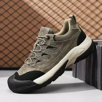 Замшевая кожаная мужская походная обувь на шнуровке, мужские походные туфли, нескользящая повседневная обувь в стиле ретро для мужчин, мягкие кроссовки для ходьбы на открытом воздухе 38 серый