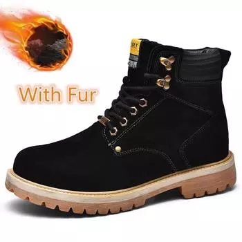 Замшевая кожаная мужская повседневная обувь, удобные мужские модные ботильоны, высокие мужские мягкие плоские ботинки, мужские зимние теплые ботинки для снега 41