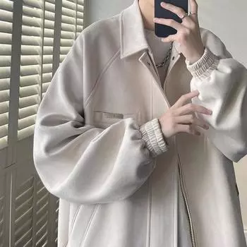 Замшевая куртка для мальчиков на осень и зиму, красивая уличная мода бренд подростков свободная повседневная куртка с лацканами M