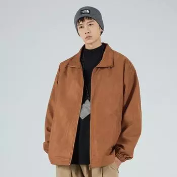 Замшевая куртка мужская осенняя бейсбольная воротниковая мода повседневная одежда мужская куртка молодежная одежда в стиле Гонконга повседневная M