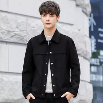 Замшевая куртка мужская весенне-осенняя куртка с лацканами корейская версия повседневная свободная оснастка хулиганский красивый ретро топ M чёрный