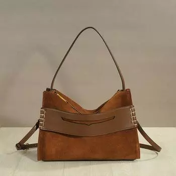 Замшевая лоскутная воловья кожа и матовая кожаная сумка-тоут подмышечная сумка Большая вместительная сумка через плечо на одно плечо 28x9x23cm аэро