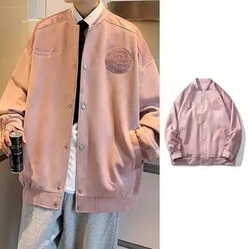 Замшевая мужская куртка весна-осень новый модный бренд повседневный спортивный мужской американский бейсбол воротник куртка топ S