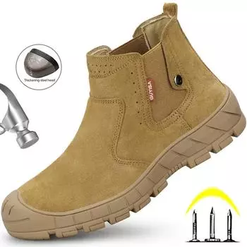 Замшевая обувь для сварщиков, мужские защитные ботинки, рабочая обувь со стальным носком, кроссовки, мужские противоскользящие и противоскользящие рабочие ботинки, мужская защитная обувь, обувь 38