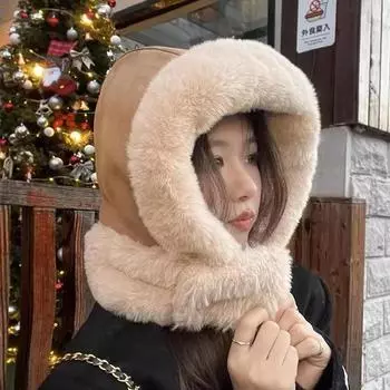 Замшевая плюшевая шапка-балаклава, зимняя флисовая велосипедная шапка Lei Feng, женская термозащитная шапка-пуловер M56-58cm