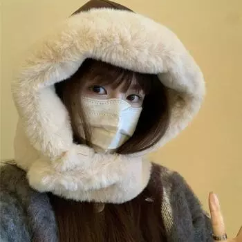 Замшевая плюшевая шапка-балаклава, зимняя флисовая велосипедная шапка Lei Feng, женская термозащитная шапка-пуловер M (56-58cm) Edge Plush