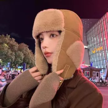 Замшевая плюшевая шапка женская утолщенная шапка для ушей зимняя теплая велоспорт лыжи холодостойкая шапка Lei Feng average size