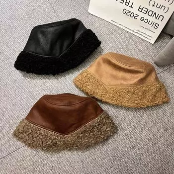 Замшевая повседневная шляпа-ведро в стиле ретро для женщин, зимняя модная универсальная уличная шляпа-ведро для отдыха на природе, теплая шляпа-ведро M56-58cm чёрный