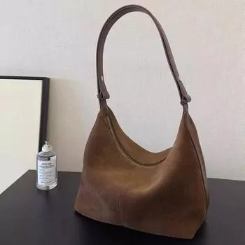 Замшевая ретро-сумка женская большая вместимость осень и зима универсальная сумка через плечо сумка-мессенджер сумка-тоут Tide темно-коричневого