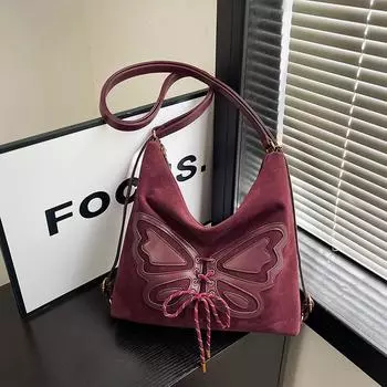 Замшевая ретро-сумка, женская, сезонная, большая вместительная сумка-тоут, универсальная сумка-мессенджер для поездок на работу 38*10*26 красный