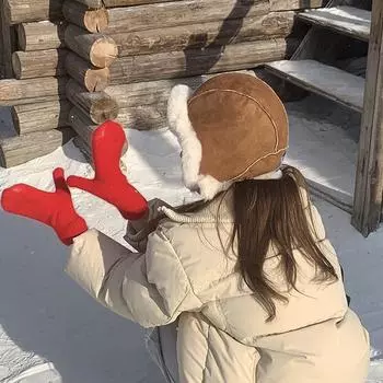 Замшевая шапка-балаклава, симпатичная плюшевая шапка, женская зимняя бархатная защитная шапка для ушей, мужская M54-58cm