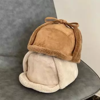 Замшевая шапка Lei Feng для активного отдыха, детская зимняя универсальная утолщенная теплая флисовая шапка-ушанка для мужчин, лыжная летная шапка M56-58cm чёрный