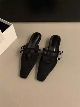 Замшевая сумка голова толстый каблук туфли полушлепанцы женская обувь крутые шлепанцы леопардовый принт шлепанцы полуподнос 35 чёрный