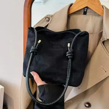 Замшевая сумка Повседневная веревочная пряжка Дизайн Многоцветная сумка через плечо Регулируемые ремни Тоут Рабочая сумка через плечо 23x9x20cm чёрный