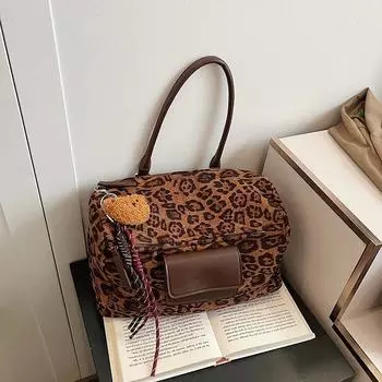 Замшевая сумка с леопардовым принтом в стиле ретро для женщин, осень-зима, новая модная многофункциональная сумка через плечо