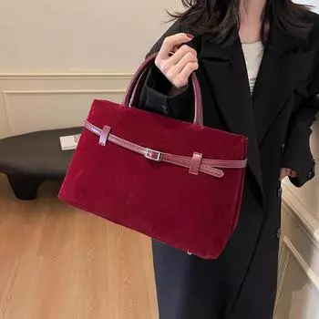 Замшевая сумка-тоут для женщин, винтажная, большая вместимость, универсальные сумки, осенне-зимняя, фактурная, однотонная, сумка через плечо