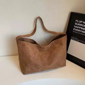 Замшевая сумка-тоут женская большая сумка для поездок на работу через подмышку модная сумка через плечо коричневый