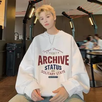 Замшевая толстовка мужская весна и осень плотная свободная большая нижняя одежда большого размера с круглым вырезом и длинными рукавами M