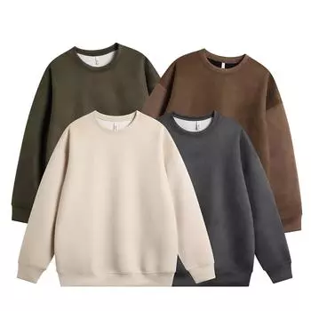 Замшевая толстовка мужская весна-осень американский ретро круглый вырез свободный однотонный молодежный повседневный низ рубашки M