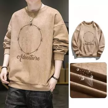 Замшевая толстовка с круглым вырезом, мужская весенняя мода, свободное пальто для мальчиков, американская ретро-тяжелая одежда с длинными рукавами M