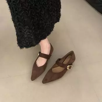 Замшевая внутренняя высота, заостренный нос, неглубокий носок, одинарные туфли для женщин, весна и осень, новая корейская версия, французский нежный сказочный вечерний ветер, Мэри 35 чёрный