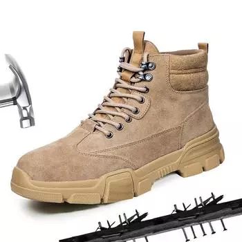 Замшевая защитная обувь для мужчин из воловьей кожи, ударопрочная и ударопрочная дышащая защитная обувь со стальной головкой из кевлара 35 чёрный