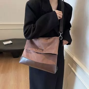 Замшевая женская сумка через плечо в винтажном стиле, большая вместительная сумка-тоут, рюкзак для поездок на работу чёрный