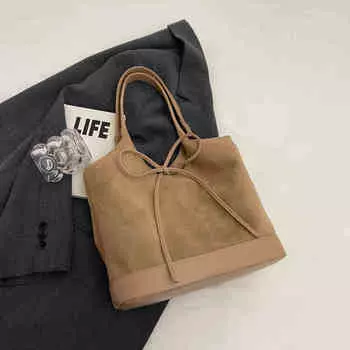 Замшевая женская сумка под мышкой, новая мода, сумки-ведра с бантом, осенние винтажные матовые сумки через плечо для поездок на работу