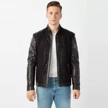 Замшевое пальто из натуральной кожи с крокодиловым принтом Черное