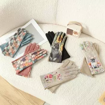 Замшевые 3D перчатки для масляной живописи с милым котенком, японские утолщенные теплые и холодные перчатки average size