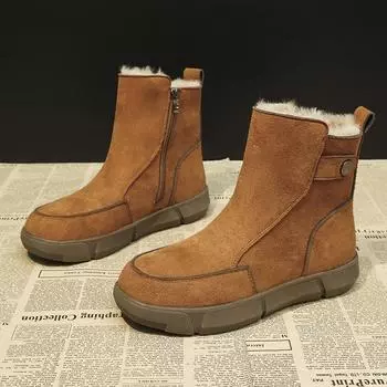 Замшевые балетки меховые женские зимние сапоги удобные теплые плюшевые хлопковые туфли модные ботинки на среднем каблуке женские трендовые готические ботинки челси женские 35 чёрный