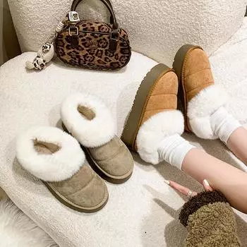 Замшевые балетки на платформе женские зимние хлопковые тапочки 2025 новые зимние туфли короткие плюшевые теплые удобные мягкие модные повседневные прогулочные туфли 35