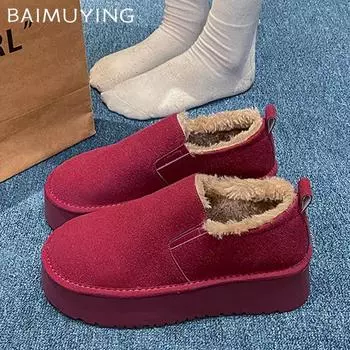 Замшевые балетки женские Anow ботильоны дизайнерская платформа повседневная обувь короткие плюшевые хлопковые ботинки 2025 тренд теплые уютные ботинки De Mujer 35 красный