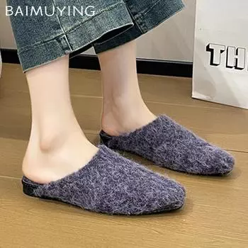 Замшевые балетки женские тапочки дизайнерские остроносые мюли обувь 2025 тренд зимняя прогулочная повседневная обувь домашний комфорт Botas De Mujer 35 покинуть белый