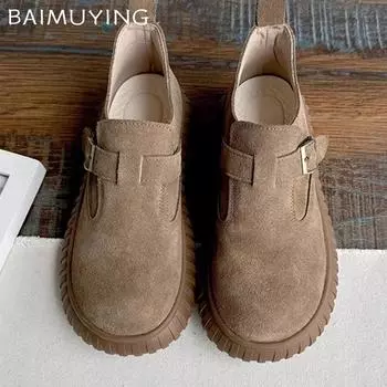 Замшевые балетки женские зимние ботильоны дизайнерская повседневная обувь с пряжкой 2025 трендовая обувь для ходьбы нескользящая удобная зимняя новая обувь женские 35 хаки