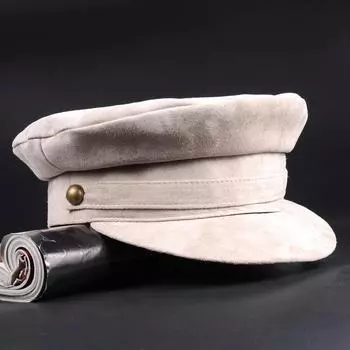 Замшевые береты унисекс, шапки, зима 2023, шапка из нубука из натуральной кожи с ремнем, золотая пряжка, студенческие темно-синие шапки, кепка для новичка 56-59cm Adjustable